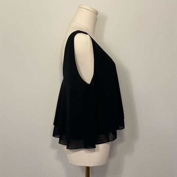 NWOT Signature8 Black Double Ruffle Hem V-Neck Tank Crop Top Women’s Size Large - Picture 7 of 13